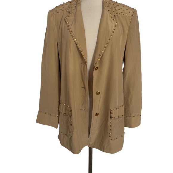 Diane Gilman Jackets & Blazers - DIANE GILMAN Beige 100% Silk Women Jacket Pearls Silver Stud Embellishment SZ M